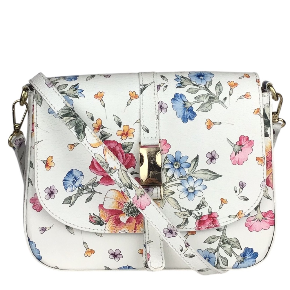 Italian Leather Floral Crossbody Bag by Borse In Pelle ~ Excellent Condition